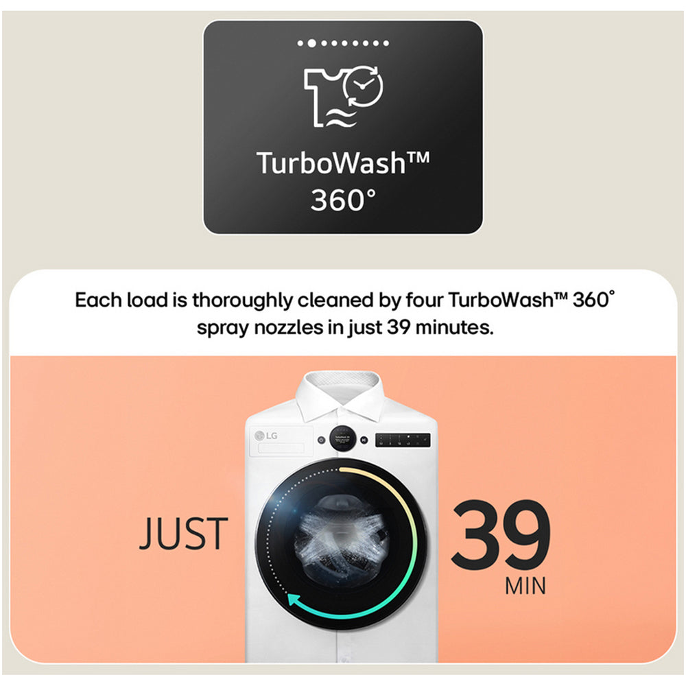 LG F4X7009TWB 9kg 1400 Spin AI Direct Drive Freestanding Washing Machine White